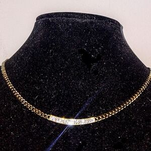 18" Michael Kors Paved Crystal Curved Bar Pendant Chain Necklace